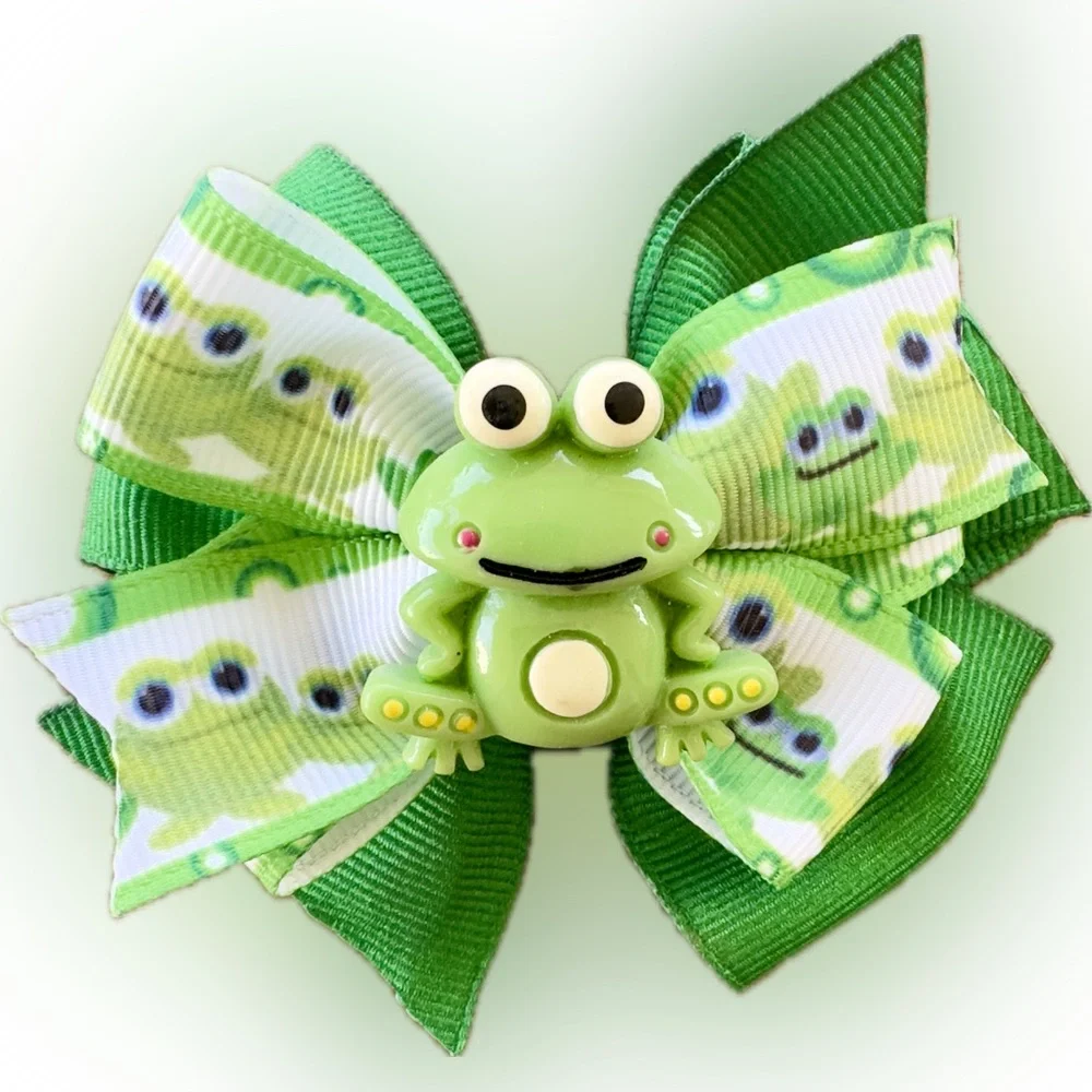 Adorable Frog Hair Bow on Clip - Handmade by Me